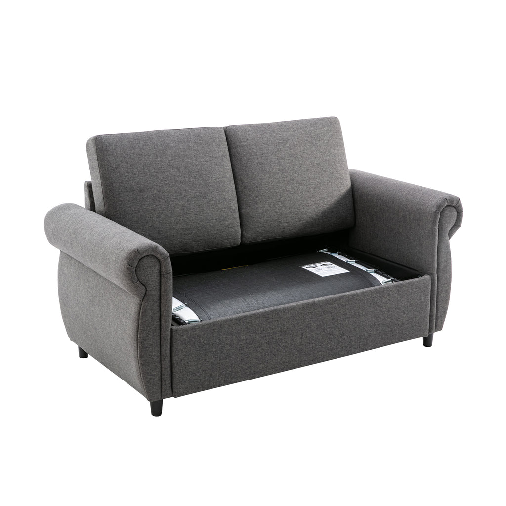 Orisfur Pull Out Sofa Bed Loveseat Sleeper with Twin Size Memory Mattress and USB Ports, Grey Linen, 57.9' - Grand Goldman Shop