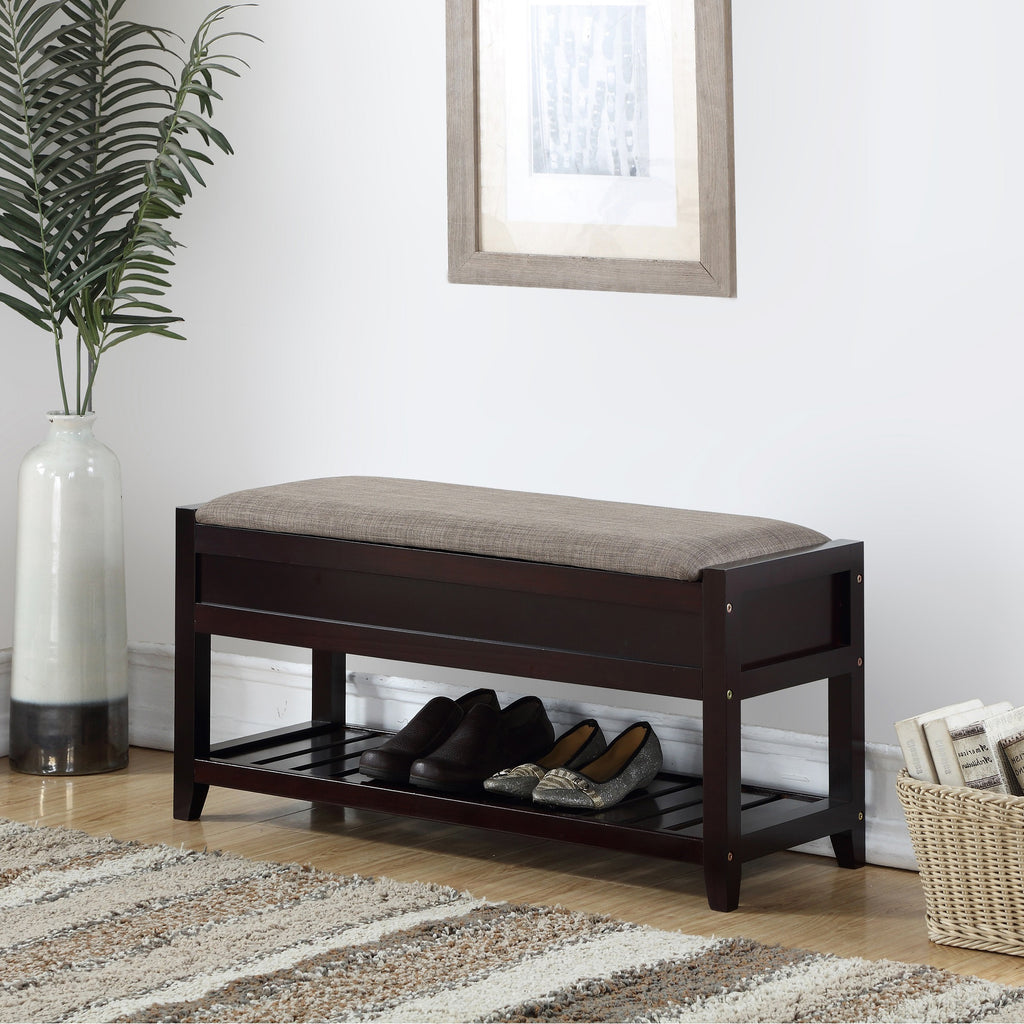 Rouen Seating Bench with Shoe Storage, Espresso - Grand Goldman Shop