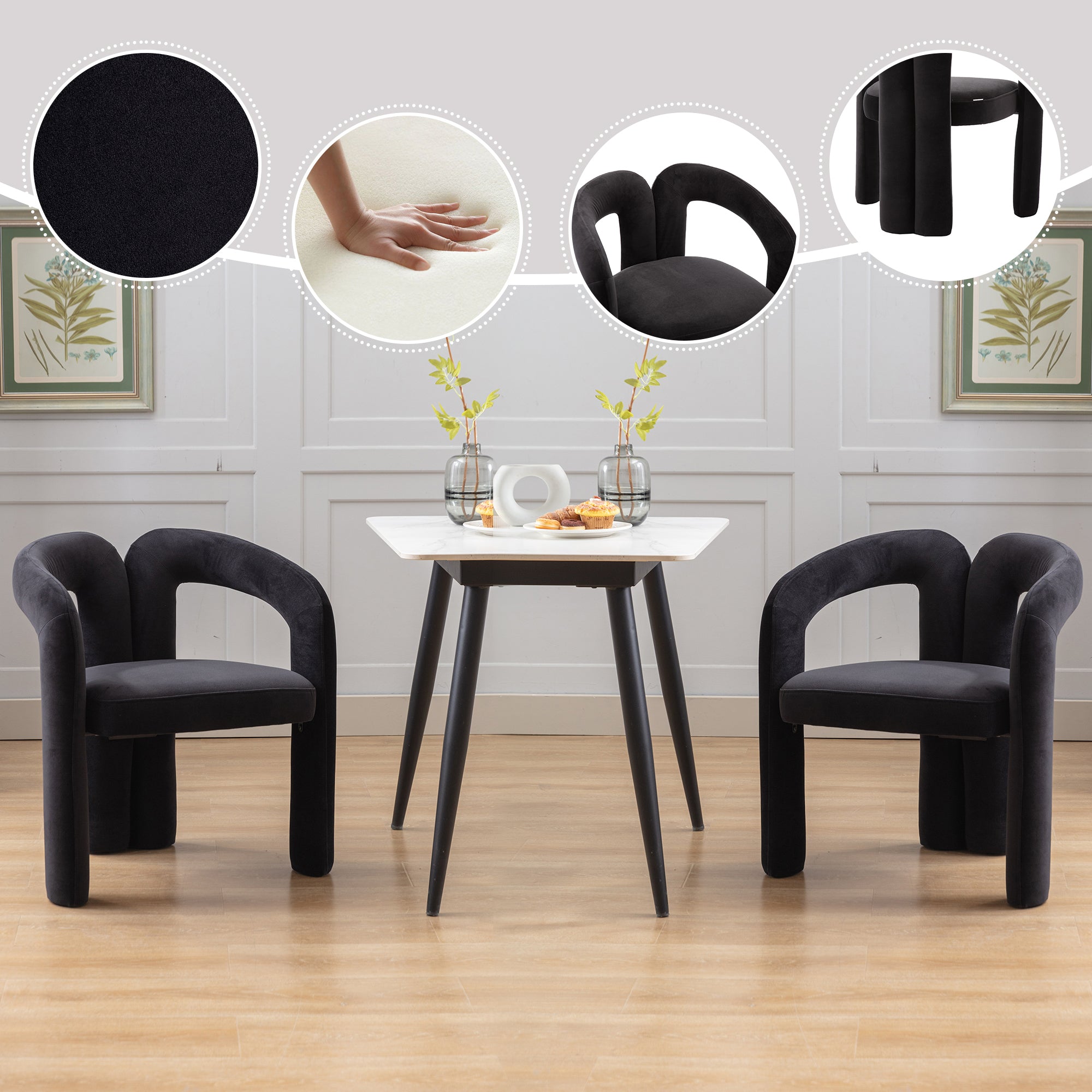 Contemporary Designed Velvet Fabric Upholstered Accent/Dining Chair /Barrel Side Chairs Kitchen Armchair for Living Room set of 2 (Black Velvet) - Grand Goldman Shop