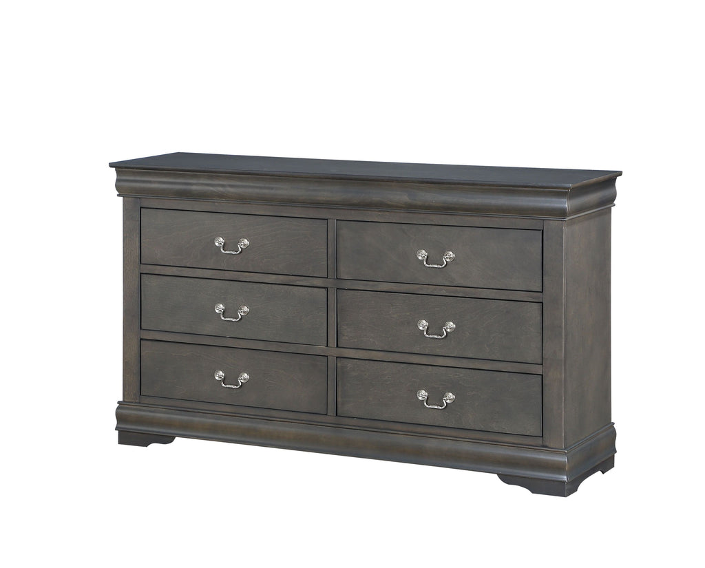 Louis Philippe Dark Gray Finish 4 PCS Bedroom Set (E. King) - Grand Goldman Shop