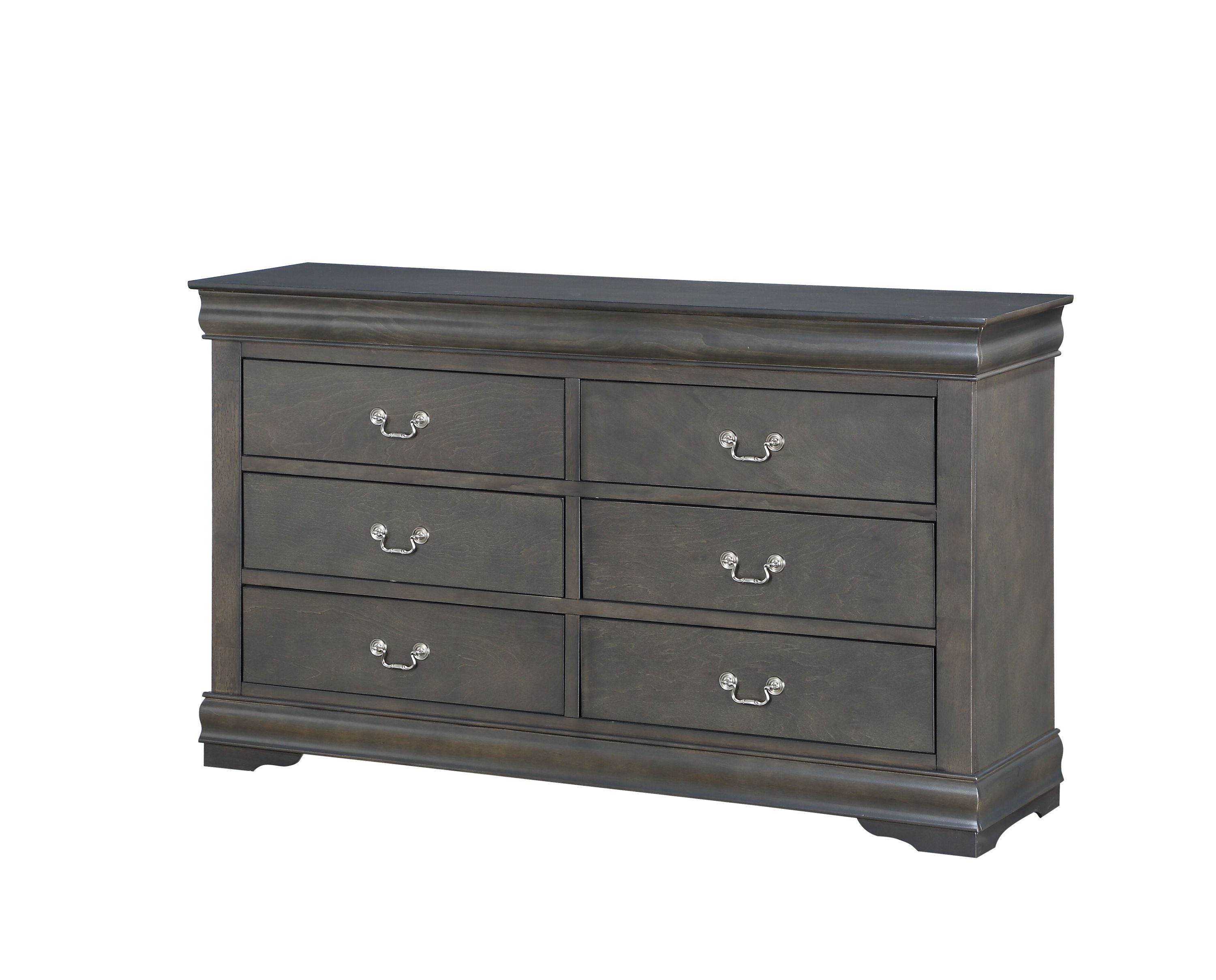 Louis Philippe Dark Gray Finish 4 PCS Bedroom Set (E. King) - Grand Goldman Shop