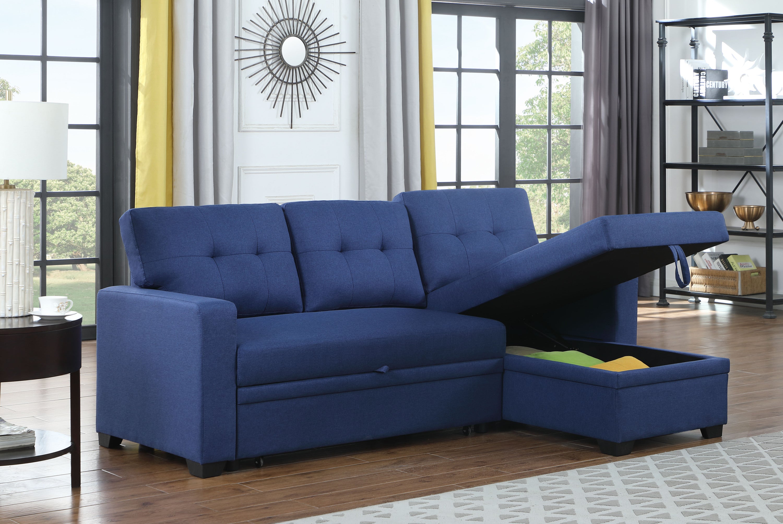 Upholstered Pull out Sectional Sofa with Chaise - Grand Goldman Shop