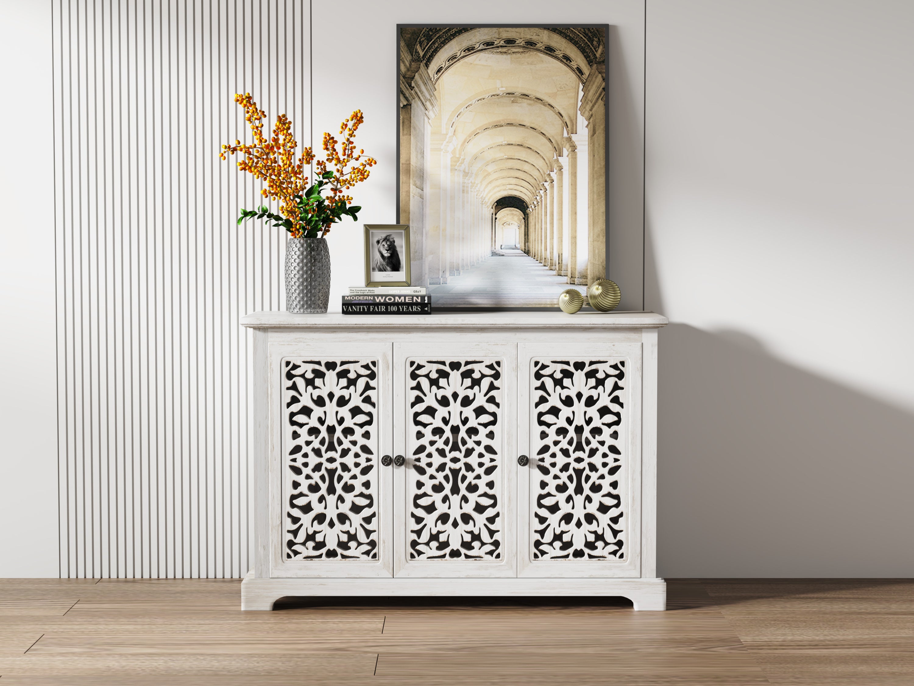 Antique Sideboard Storage Cabinet, Vintage Accent Cabinet, 3 carving Doors Buffet Server Console Cabinet for Kitchen Dining Room Living Room Hallway - Grand Goldman Shop