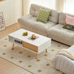 41.34' Rattan Coffee Table, Sliding Door for Storage, Solid Wood Legs, Modern Table for Living Room-White - Grand Goldman Shop