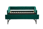 Twin Size Upholstered Daybed with Trundle,USB Port ,Side Pockets,Velvet Daybed with Button on Back and Piping on Waved Shape Arms for Bedroom Guest Room - Grand Goldman Shop