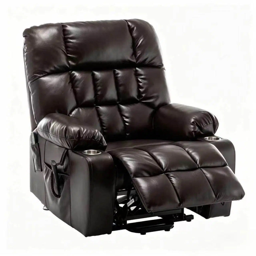 Wine Red High Density Foam Lift Chair for Big and Tall with Heat & Massage, 2 Pockets, 2 Cup Holders, Dual Remote, UL Certified OKIN Motor - Grand Goldman Shop