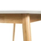 Dining Table with Splayed Rubberwood Legs & Faux Wood Tabletop, Mid-Century Modern - Grand Goldman Shop