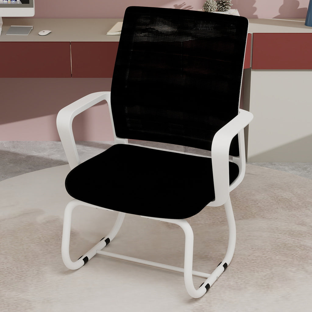 Minimalist Modern Office Chair with Metal Frame, Soft Mesh Backrest, Comfortable Polyurethane Cushion, White+Black, Suitable 