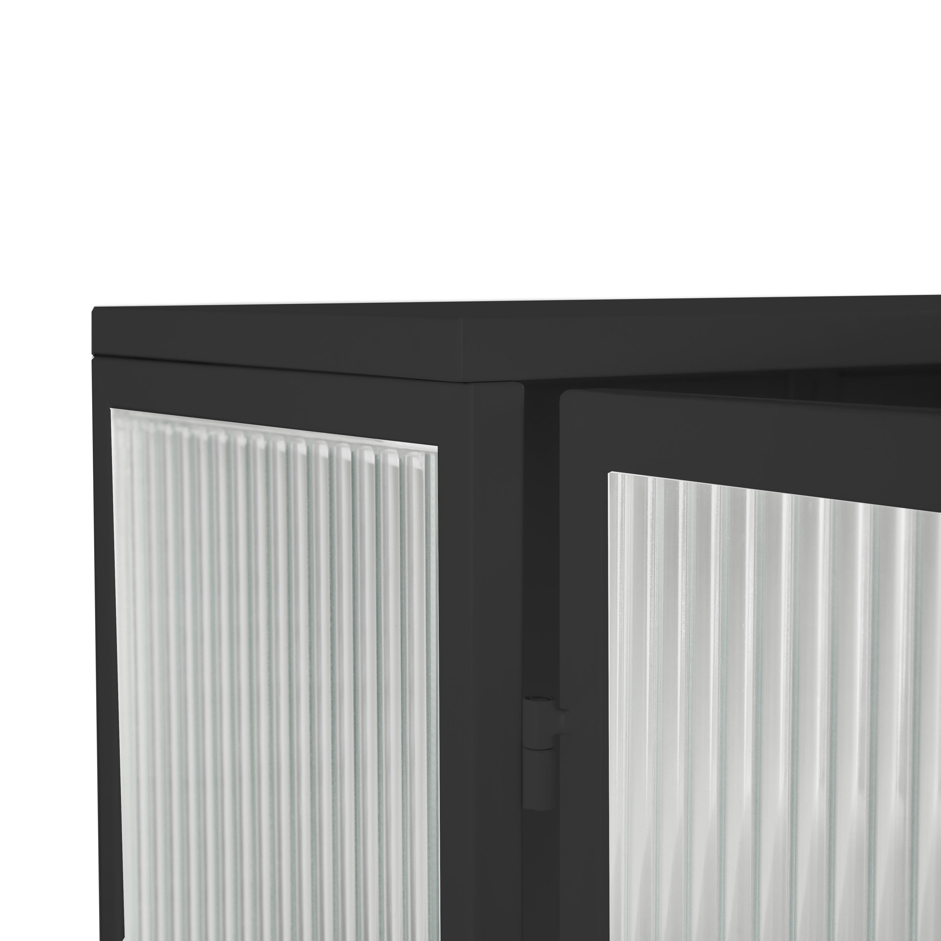 23.62'Glass Doors Modern Two-door Wall Cabinet with Featuring Two-tier Enclosed Storage, an Open Shelf, and Towel Rack, for Entryway Living Room Bathroom Dining Room,Black - Grand Goldman Shop