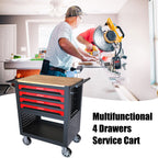 Stylish 4 Drawers Multifunctional Tool Cart With Wheels And Wooden Top - Available at Grand Goldman