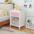 Pink+Golden Handle Wooden Nightstand 26.77''H with One Drawer One Shelf for Kids and Adults - Grand Goldman Shop