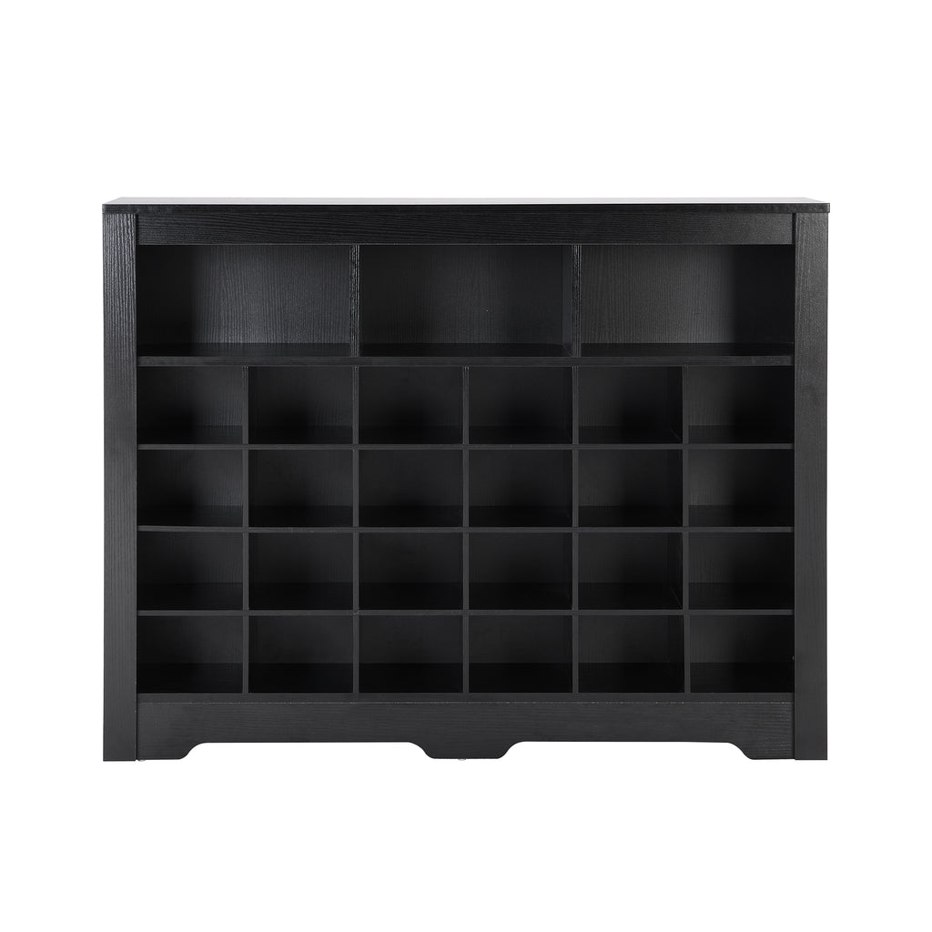 ON-TREND Sleek Design 24 Shoe Cubby Console, Modern Shoe Cabinet with Curved Base, Versatile Sideboard with High-quality for Hallway, Bedroom, Living Room, Black - Grand Goldman Shop