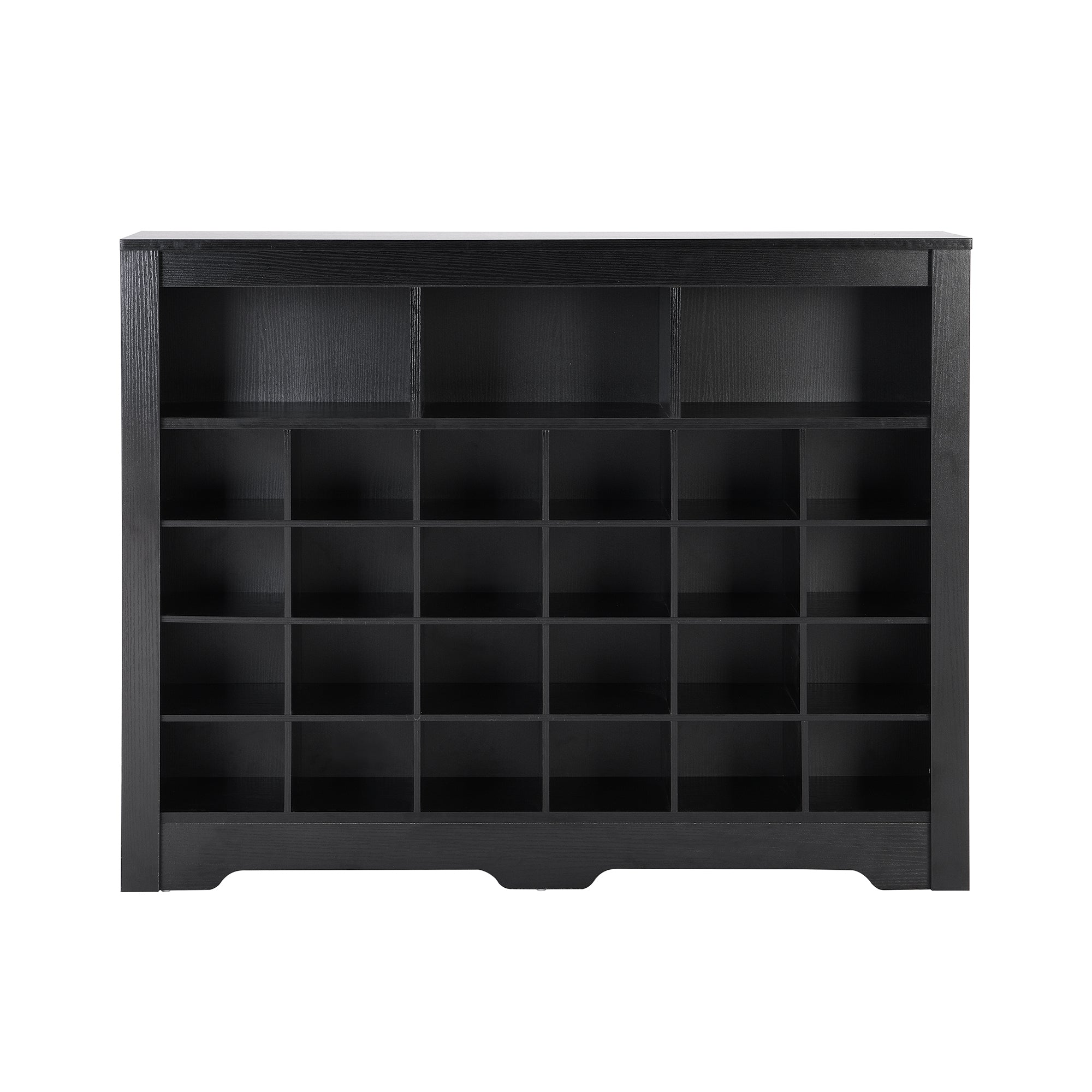 ON-TREND Sleek Design 24 Shoe Cubby Console, Modern Shoe Cabinet with Curved Base, Versatile Sideboard with High-quality for Hallway, Bedroom, Living Room, Black - Grand Goldman Shop