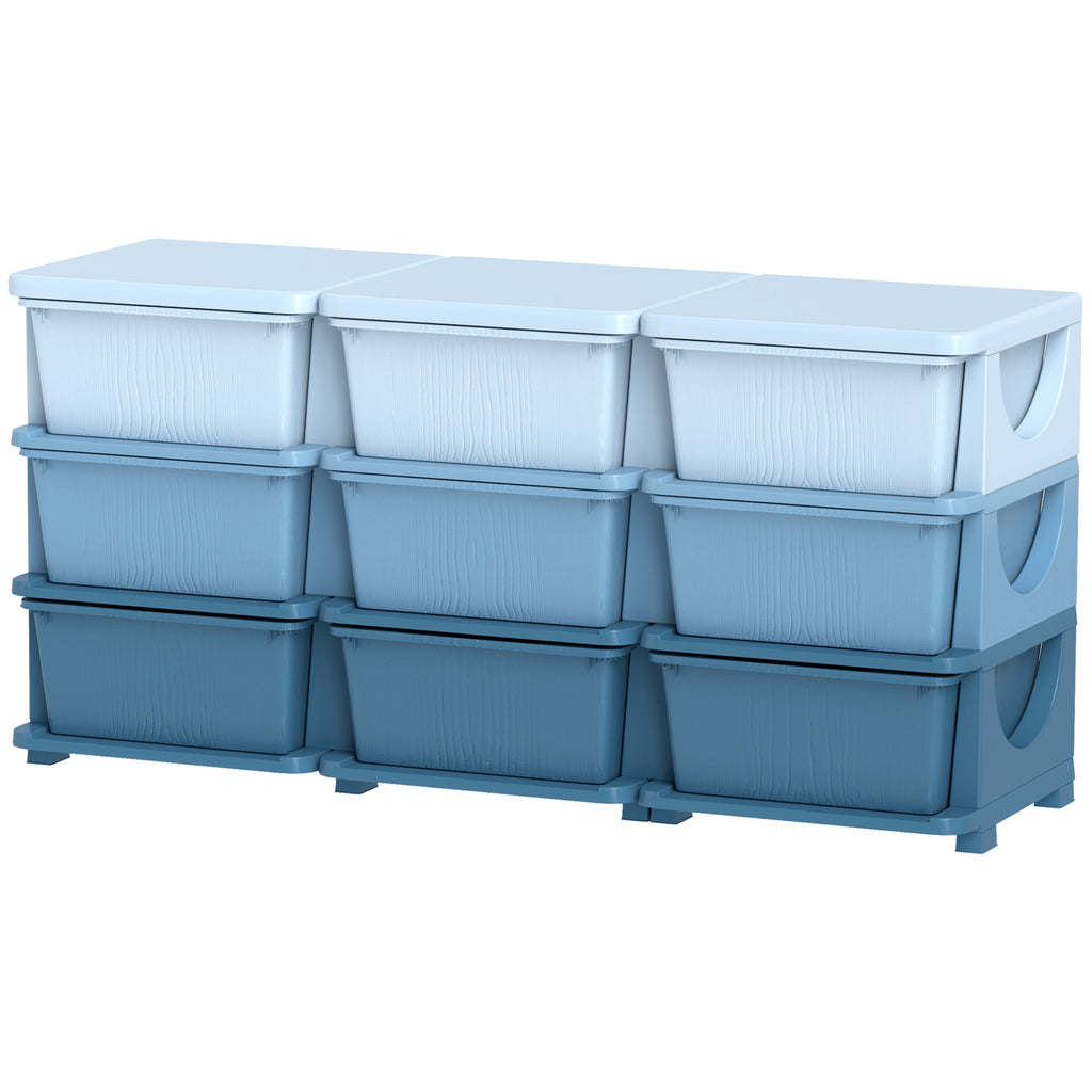 Qaba 3 Tier Kids Storage Unit, 9 Drawer Chest Toy Organizer Plastic Bins for Kids Bedroom Nursery Kindergarten Living Room fo