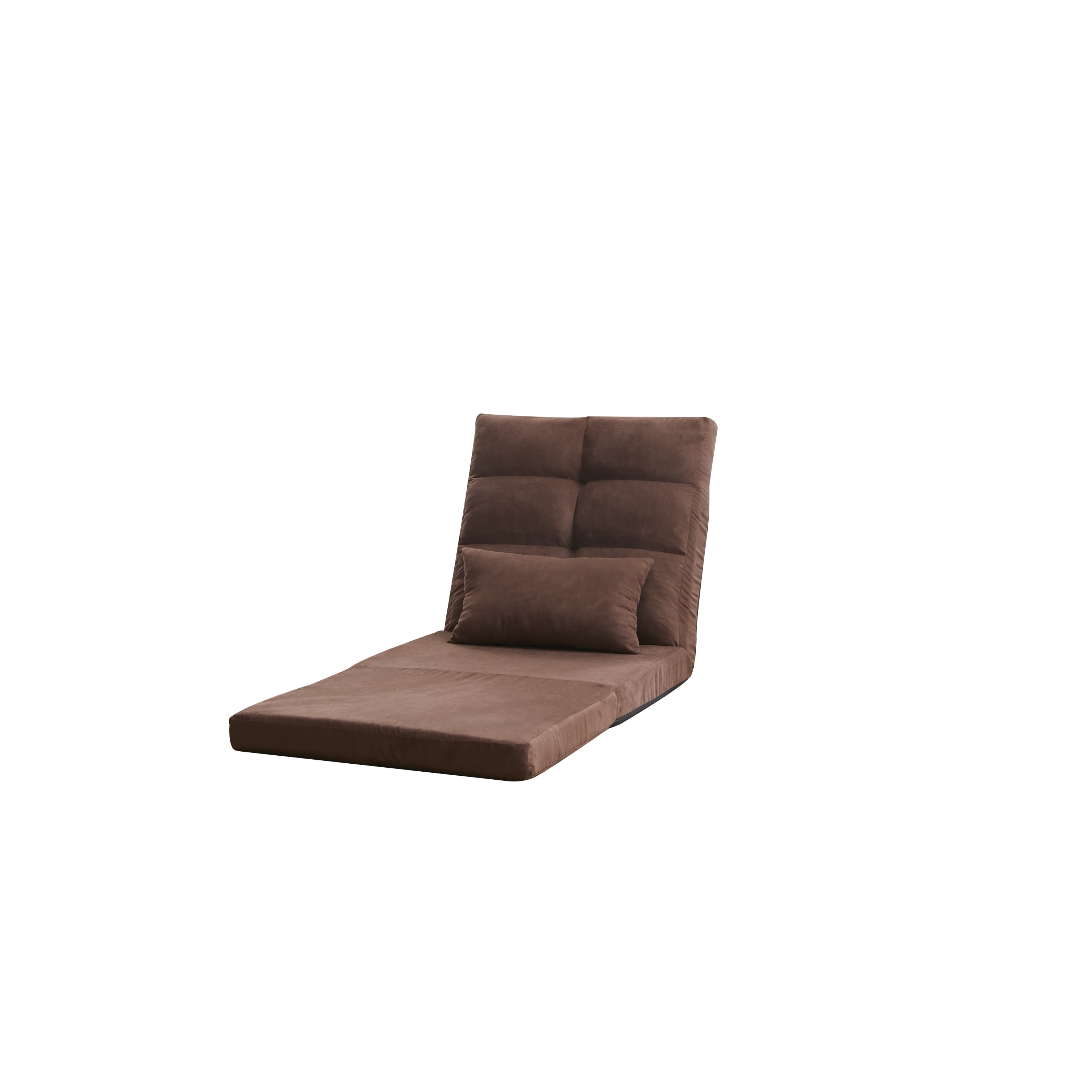 Modern Triple Fold-Down Brown Metal Frame Sofa Bed with 5 Reclining Positions and Pillow – Adjustable Upholstered Floor Couch for Gaming or Guest Room - Grand Goldman Shop
