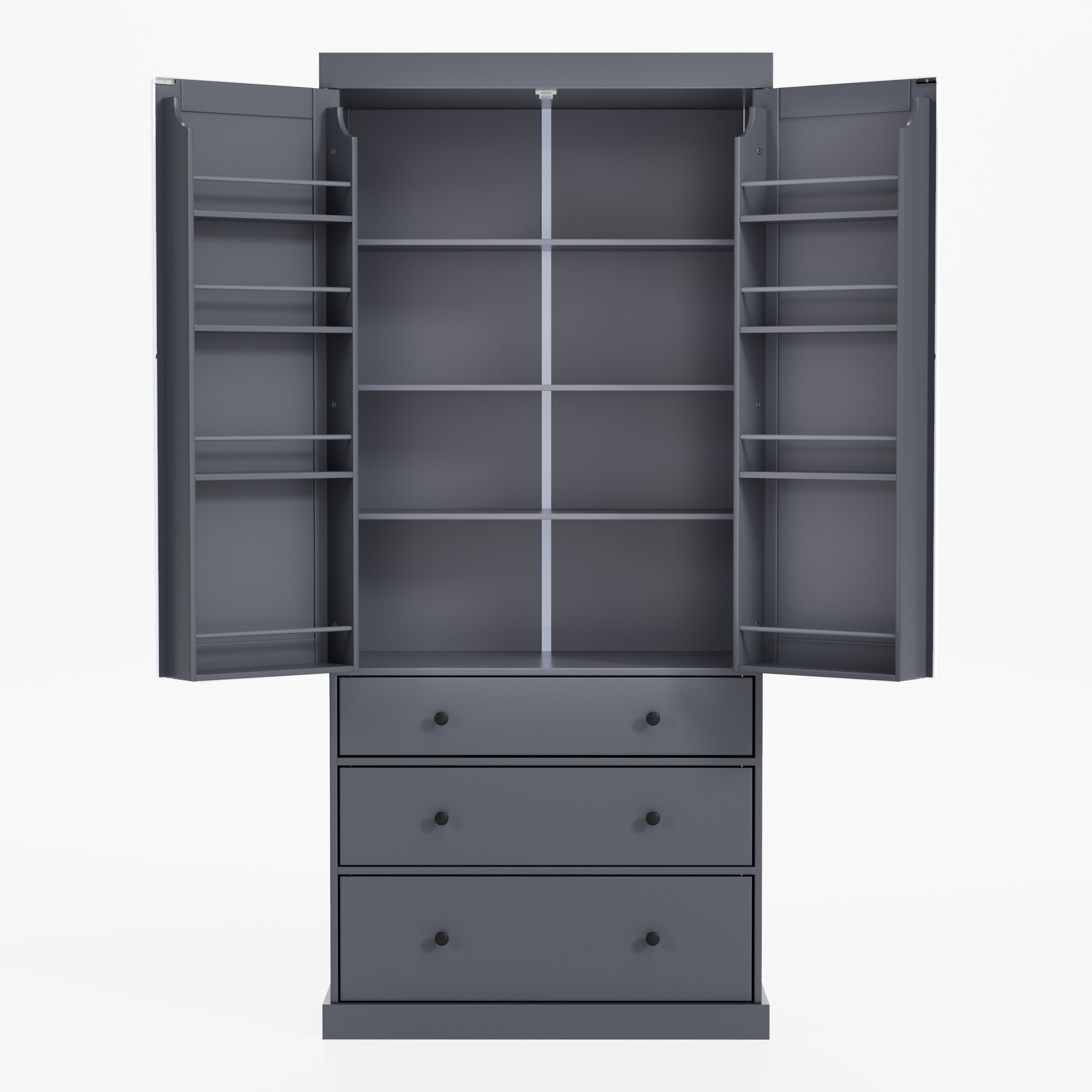 [Assembly Video Provided]TOPMAX 77inch Farmhouse Kitchen Pantry, Freestanding Tall Cupboard Storage Cabinet with 3 Adjustable Shelves, 8 Door Shelves, 3 Drawers for Kitchen, Dining Room, Gray - Grand Goldman Shop