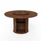 55-inch round dining table for six, featuring a double-tiered storage rack and a rotating tabletop tray. Wooden wavy-striped sliding doors. Ideal for home dining room living room (Walnut). - Grand Goldman Shop