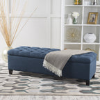 GLOUSTER Contemporary Storage Ottoman V2 with Button Tufted Design in Navy Blue Fabric, 51 Inch - Grand Goldman Shop