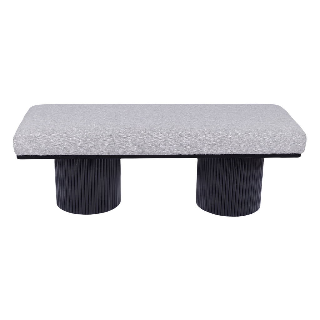 Upholstered Bench with Black Chunky Legs Light Grey Boucle Fabric Contemporary Style Bed-end Bench for Bedroom Living Room - Grand Goldman Shop