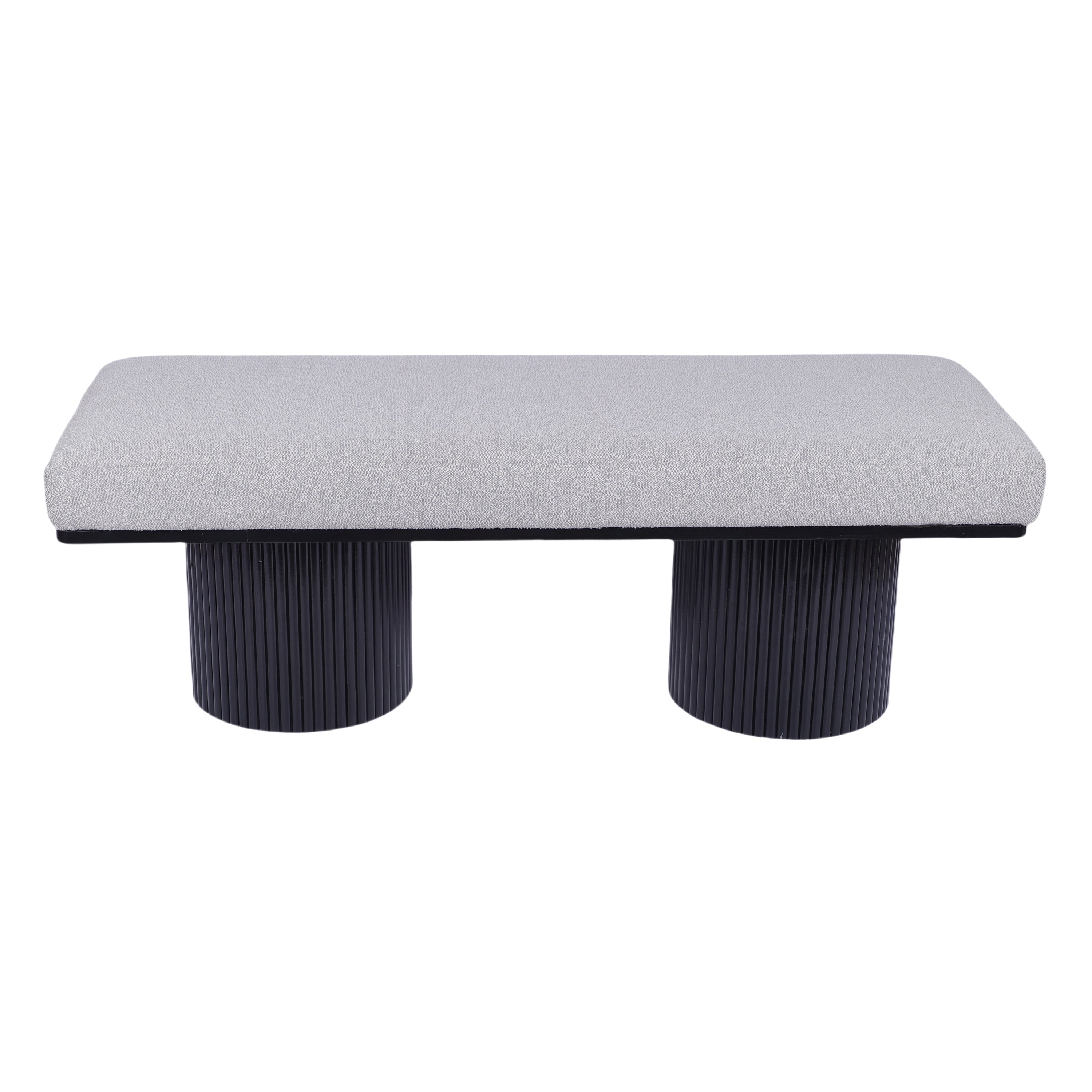 Upholstered Bench with Black Chunky Legs Light Grey Boucle Fabric Contemporary Style Bed-end Bench for Bedroom Living Room - Grand Goldman Shop