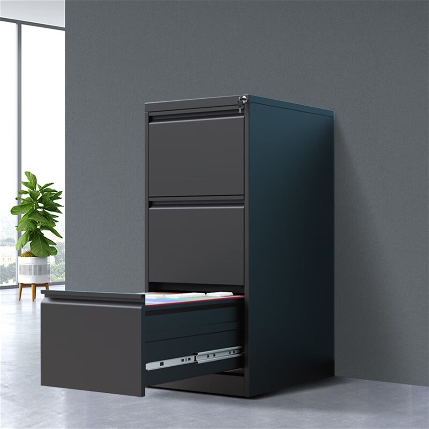 4 Drawer Vertical File Cabinet with Lock for Home Office Organizer, Black Metal Filing Cabinet, Letter/A4/Legal Size | Premiu