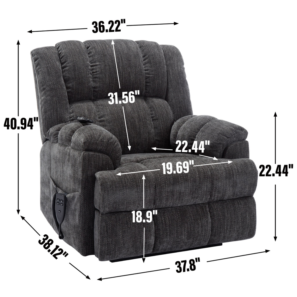 Dual Motor Heat Massage Infinite Position Up to 350 LBS Electric Power Lift Recliners with Power-Remote, Medium-firm and Heavy Duty, Grey - Grand Goldman Shop