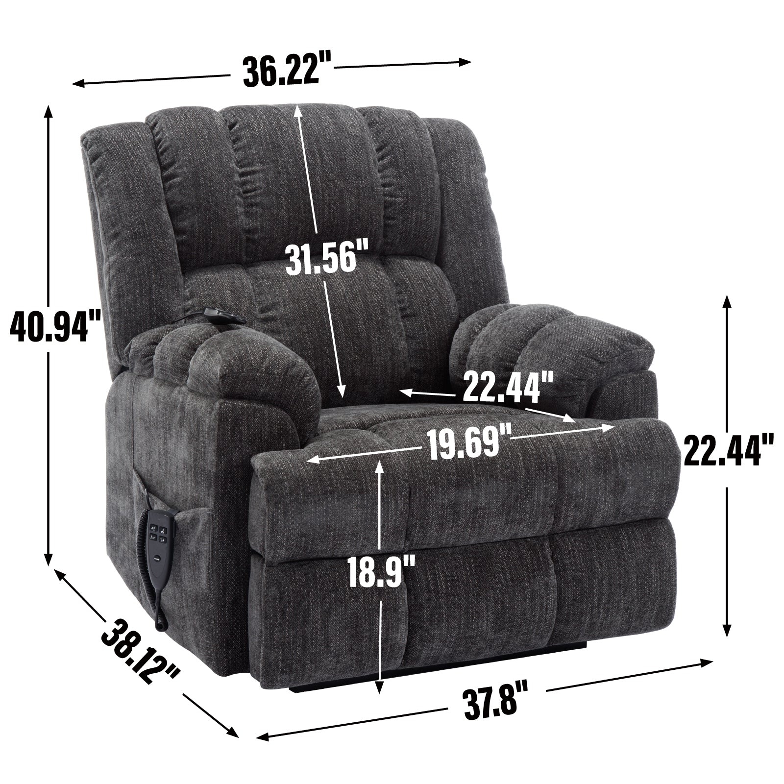 Dual Motor Heat Massage Infinite Position Up to 350 LBS Electric Power Lift Recliners with Power-Remote, Medium-firm and Heavy Duty, Grey - Grand Goldman Shop