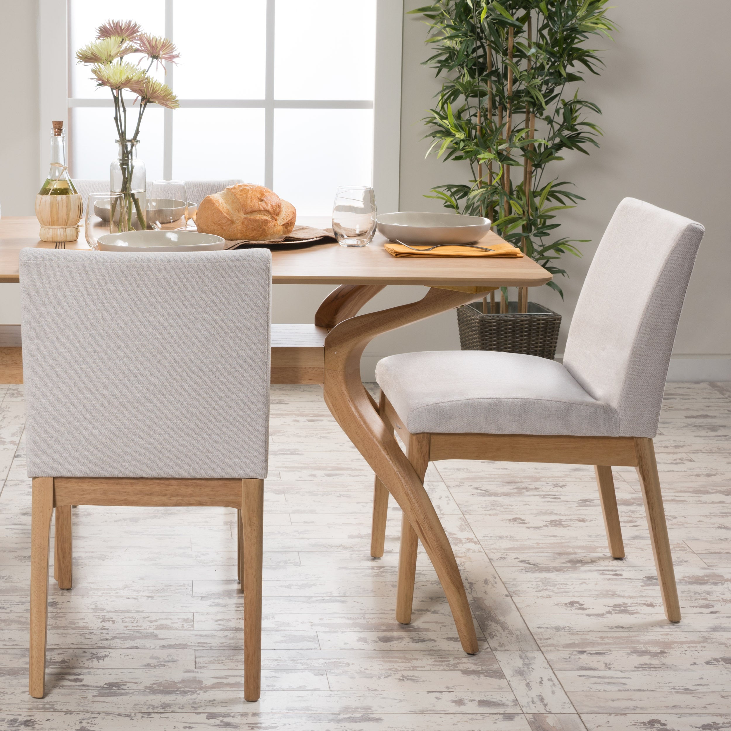 Contemporary Dining Chair Set of 2 with Upholstered Fabric and Rubberwood Legs in Light Beige - Grand Goldman Shop