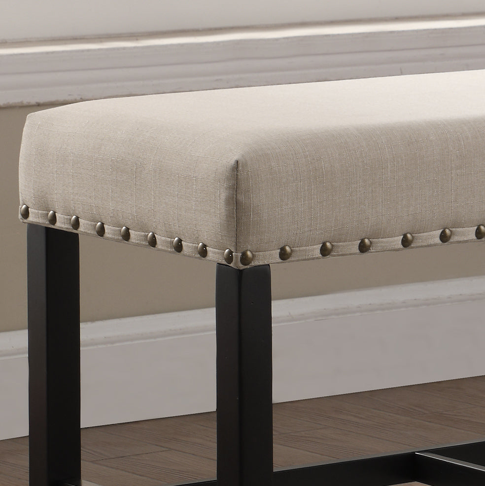 Biony Fabric Counter Height Dining Bench with Nailhead Trim, Tan - Grand Goldman Shop