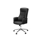 Contemporary Black Leather-Look Office Chair with Adjustable Height, Ergonomic Design, Chrome Base, and Padded Armrests - Gra