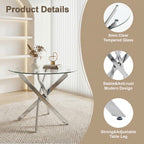 Round Dining Table, 35.5' Glass Dining Table with Silver Legs, Modern Kitchen Table for Home Kitchen, Dining Room - Grand Goldman Shop