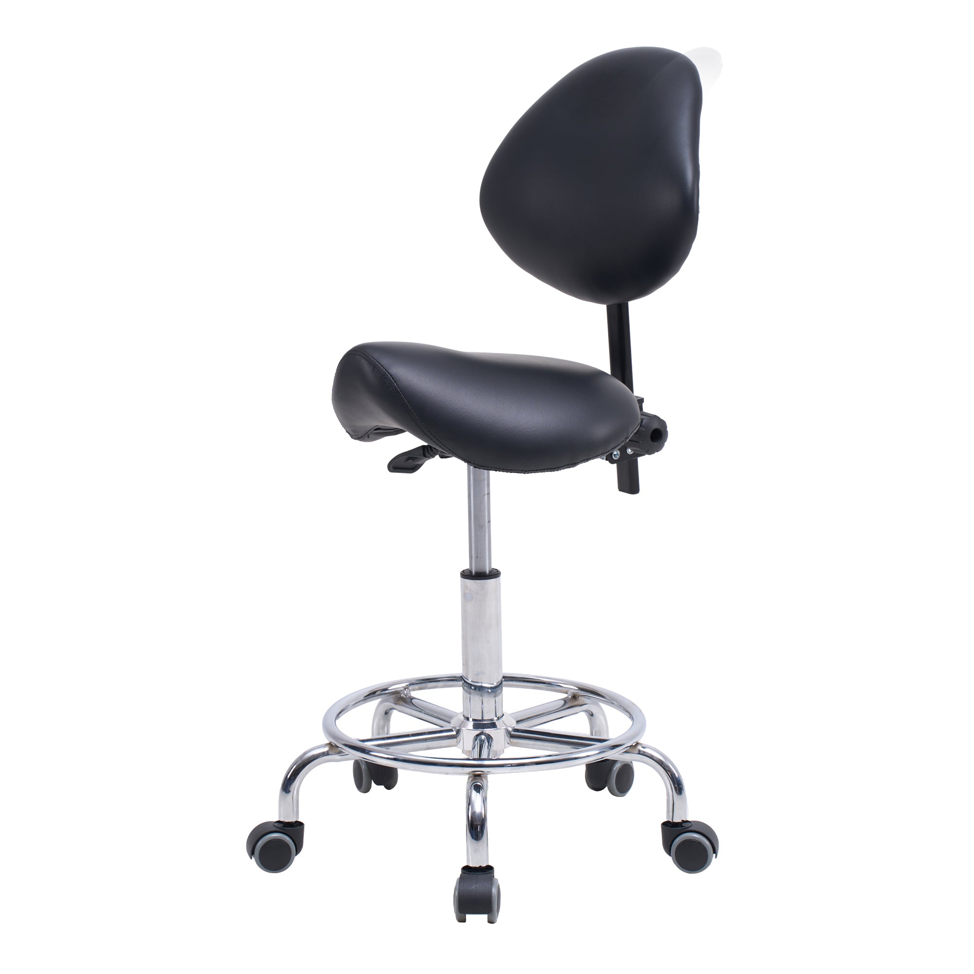 Saddle Stool Chair with Backrest Swivel Hydraulic Ergonomic Tilt Seat Chair with Wheels Footrest for Medical Hospital Clinic 
