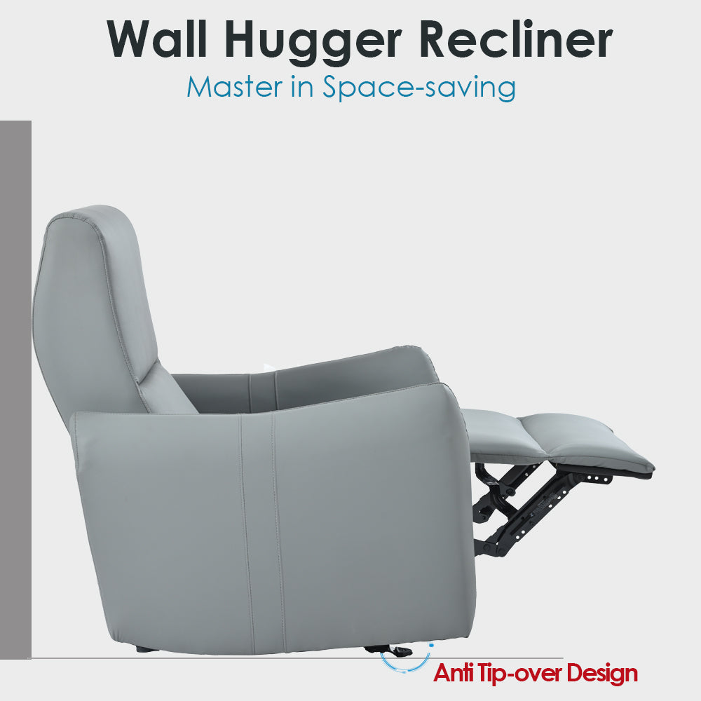 Wall Hugger Recliner,Power Recliner Chair,Electric Recliner for Living Room,PU Leather Reclining Armchair for small space,Reclining Sofa for Bedroom/Apartment/RV,with USB Port(Type-C) (Blue-Gray) - Grand Goldman Shop