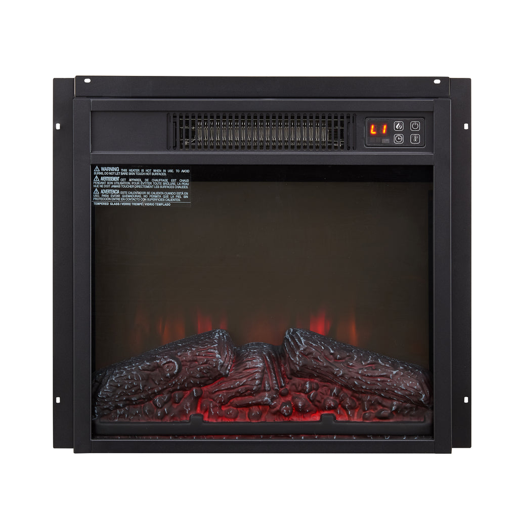 Electric Fireplace Insert 18' 1400W 120V ,Equipped with remote control, ultra thin heater with log set & realistic flame - BLACK - Grand Goldman Shop
