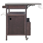 K&K 40.5' Outdoor Grill Cart with Stainless Steel Top, Solid Wood Outdoor Storage Cabinet with Drop Leaf, One Drawer, Towel Rack, Rolling Kitchen Cart with Lockable Wheels for Lawn Garden, Brown - Grand Goldman Shop