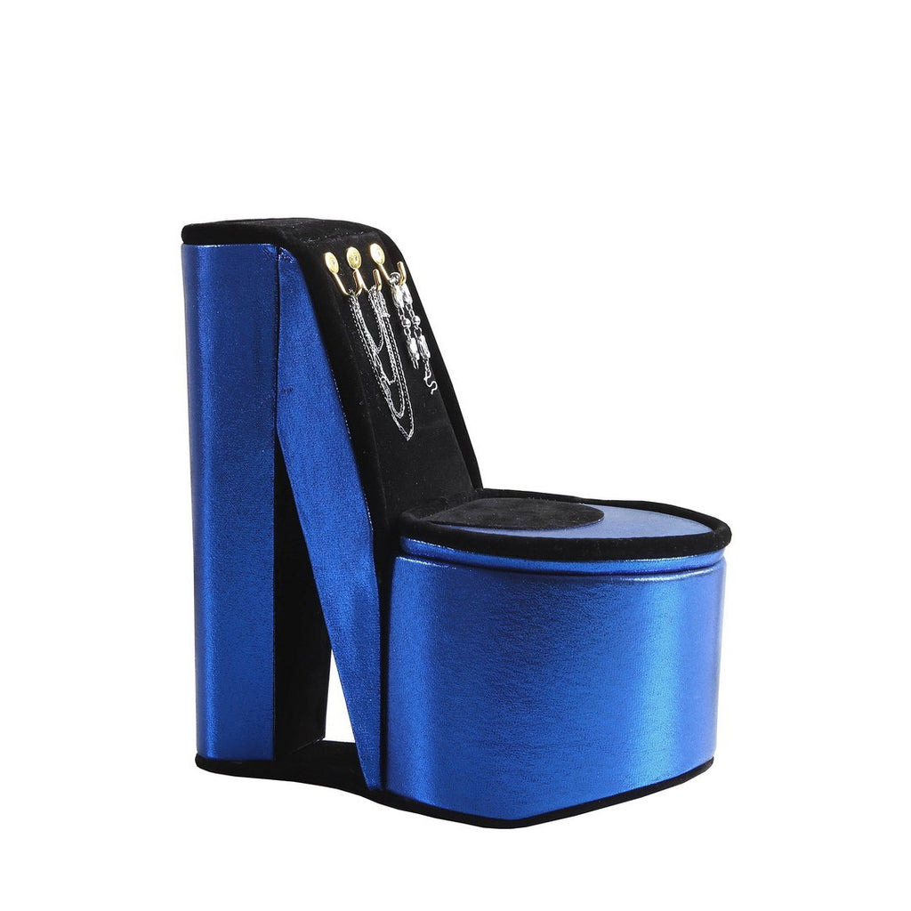 9' Tall Display Jewelry Box with Hooks, High Heel Shoe Design, Blue Velvet - Grand Goldman Shop