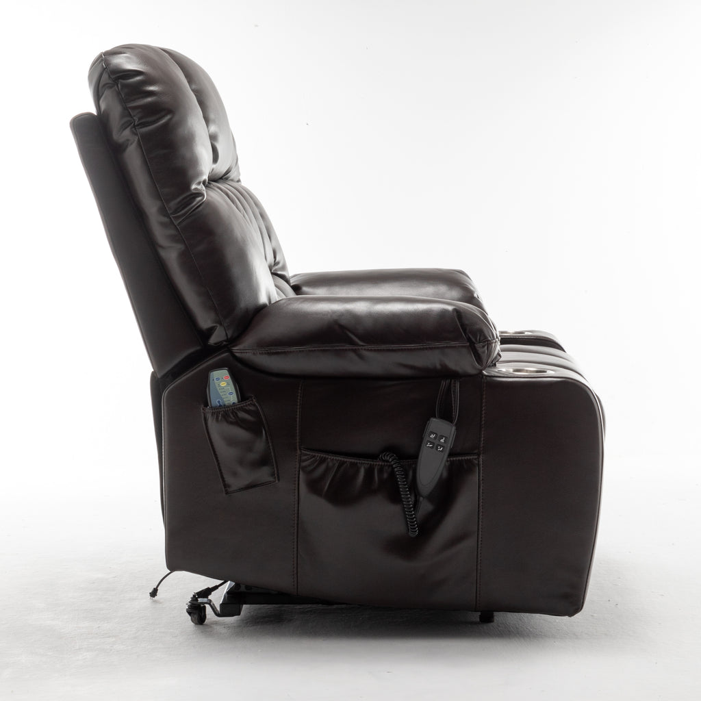 Wine Red High Density Foam Lift Chair for Big and Tall with Heat & Massage, 2 Pockets, 2 Cup Holders, Dual Remote, UL Certified OKIN Motor - Grand Goldman Shop