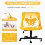 Yellow Linen Criss Cross Armless Office Chair with Wheels - Modern Comfort for Home Office, Meditation & Makeup Spaces | Prem