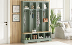Farmhouse Hall Tree with 8 Hooks, Practical Entryway Bench with Open Compartments, 76.7'H Modern 3-in-1 Wooden Style Coat and Shoe Rack for Mudroom, Living Room, Mint Green (OLD SKU: N721P292601M) - Grand Goldman Shop