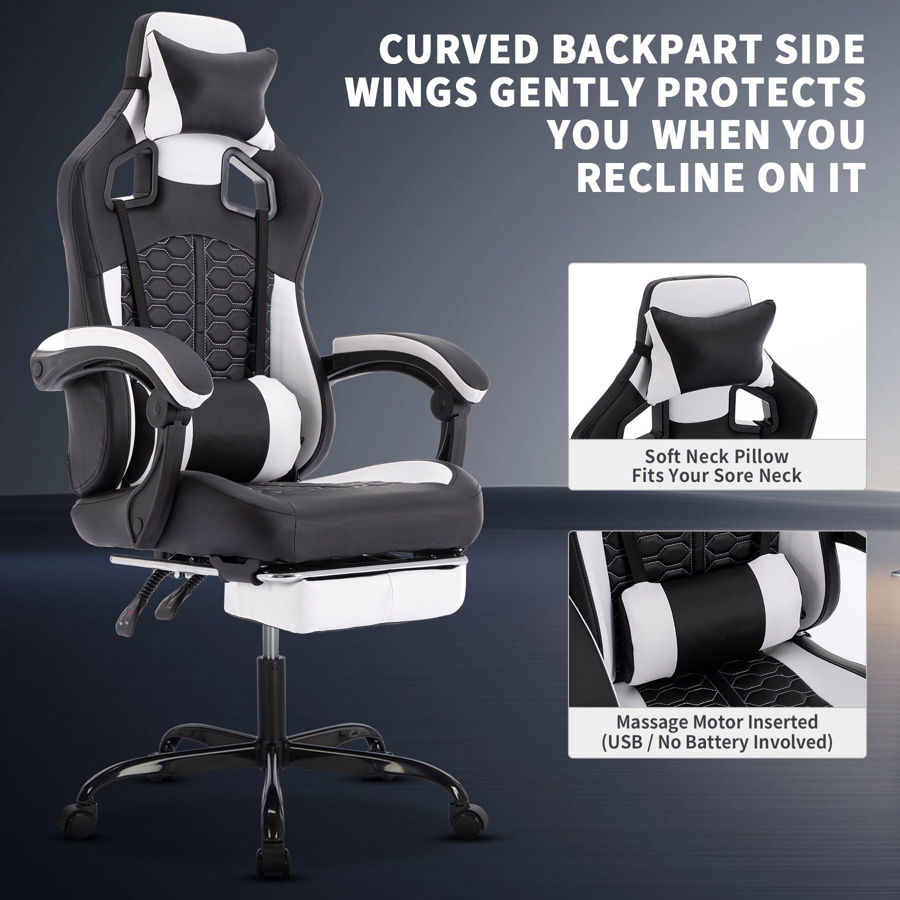 Gaming Chair with Massage,Ergonomic PC Gaming Chair with Footrest Comfortable Headrest and Lumbar Support,High Back PVC Leath