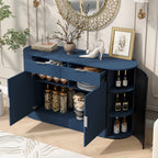 U_STYLE 55.1' Modern Storage Cabinet – 2 Doors & 2 Drawers, Stripe MDF Sideboard with Aluminum Handles, Curved Side Door & 3-Tier Shelves, Buffet Cabinet for Living Room, Bedroom, Dining Room - Grand Goldman Shop