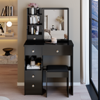 29.2' Small Space Left Drawer Desktop Vanity Table + Cushioned Stool, Extra Large Right sliding mirror, Multi Layer High Capacity Storage, Practical Fashionable Dresser, Suitable For Small Space - Grand Goldman Shop