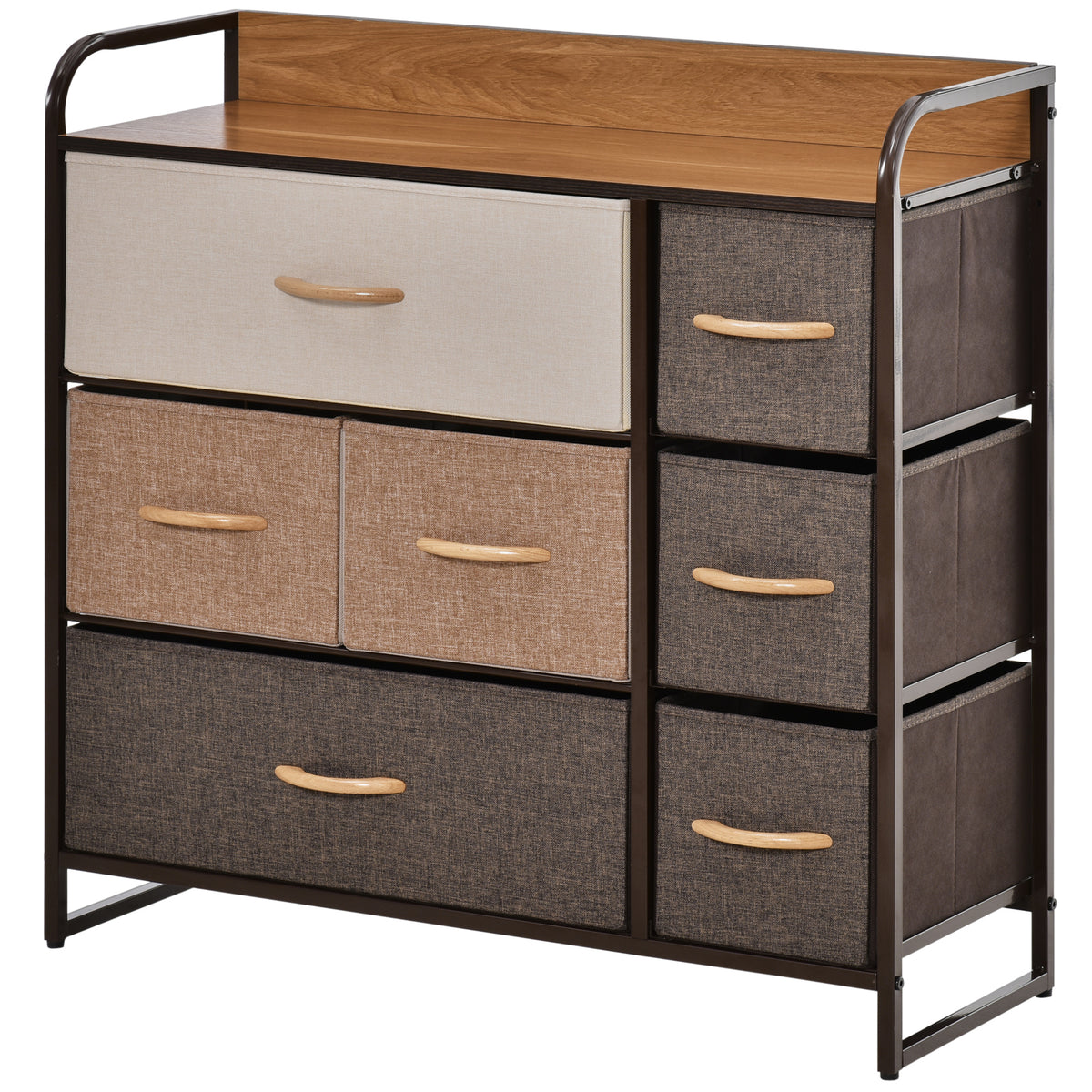 HOMCOM 7-Drawer Dresser, Fabric Drawers, 3-Tier Storage Organizer for Bedroom Entryway, Tower Unit with Steel Frame Wooden Top, Maple Wood - Grand Goldman Shop