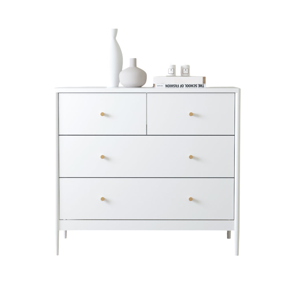 White 4-Drawer Kids Dresser with Antique Brass Pulls, Wooden Storage Cabinet for Nursery or Toddler Bedroom, 35.4' Wide - Grand Goldman Shop