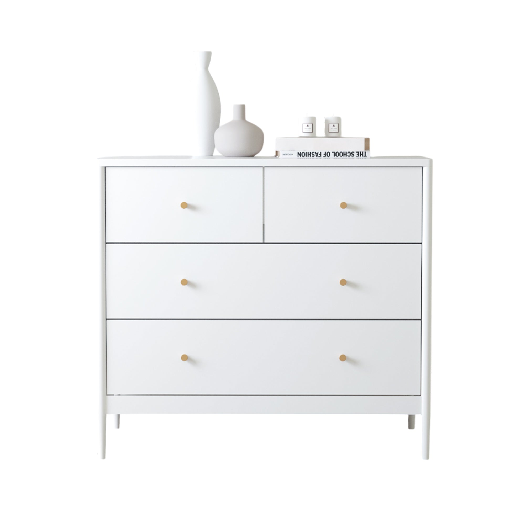 White 4-Drawer Kids Dresser with Antique Brass Pulls, Wooden Storage Cabinet for Nursery or Toddler Bedroom, 35.4' Wide - Grand Goldman Shop