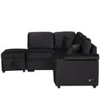Modern Velvet Sleeper Sofa Bed with Storage Ottoman, Black, 84.75' L Shape - Grand Goldman Shop