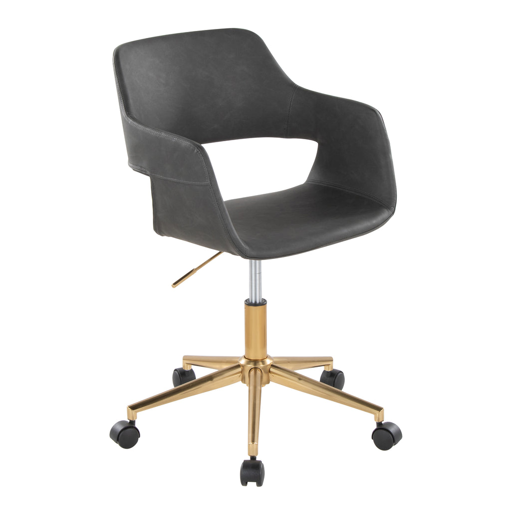 Contemporary Task Chair in Gold Metal and Grey Faux Leather | Premium Home Decor - Grand Goldman