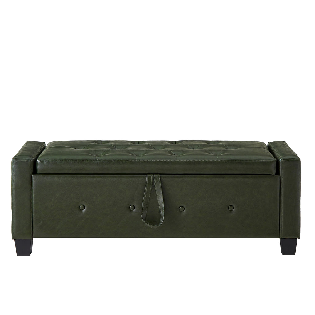 48' Ottoman Bench with Storage, Bench for Bedroom,Living Room,Hallway, Upholstered Tufted Faux Leather PU Ottoman Dark Green - Grand Goldman Shop