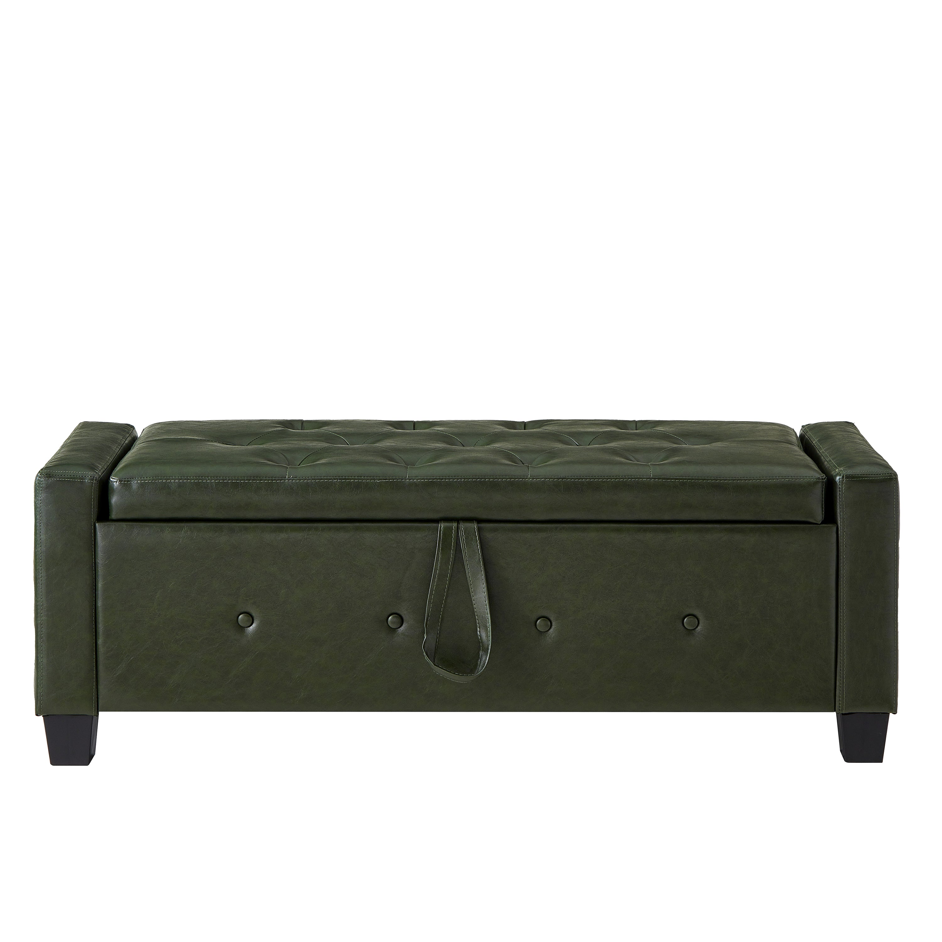 48' Ottoman Bench with Storage, Bench for Bedroom,Living Room,Hallway, Upholstered Tufted Faux Leather PU Ottoman Dark Green - Grand Goldman Shop