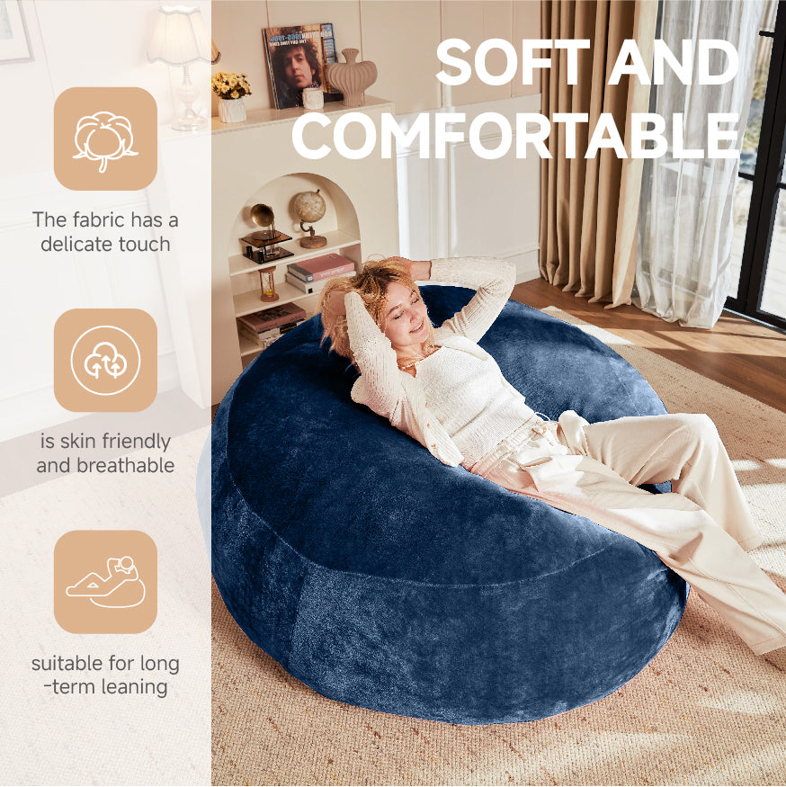 6FT bean bag chair, memory foam filling, adult and teen bean bag chair, soft sofa with removable flannel cover, round sofa for living room, bedroom, college dorm. - Grand Goldman Shop
